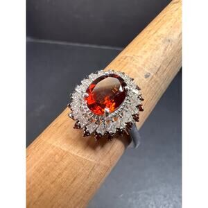 NEW Cherry citrine and Moissanite ring in platinum over sterling silver size 8